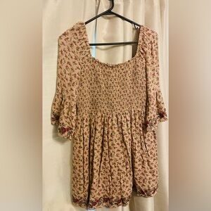 Floral dusty pink dress with dark pink accents